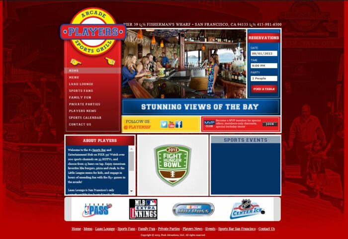 Screenshot of previous Player’s Sports Grill & Arcade website.