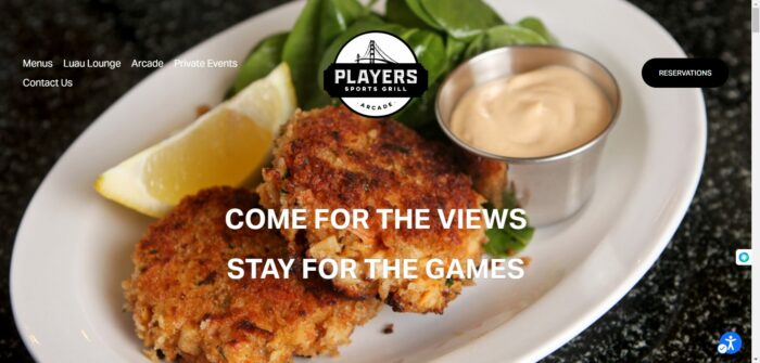 Screenshot of new Player’s Sports Grill & Arcade Website with accessibility plugin installed.